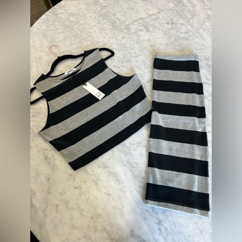 BB Dakota Black and Silver Striped Skirt Set